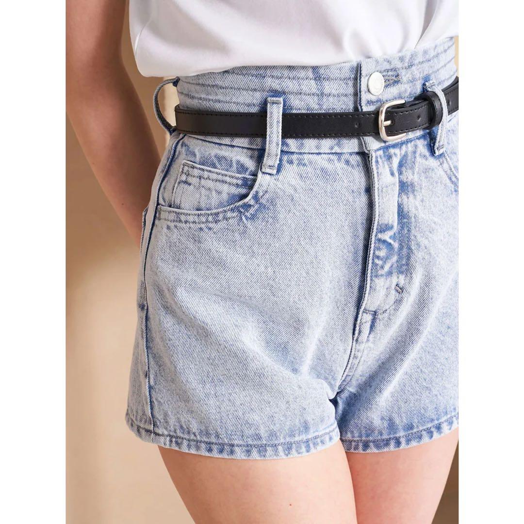 新品タグ ドロップショルダーショートGジャン ハイウエストデニムショートパンツ