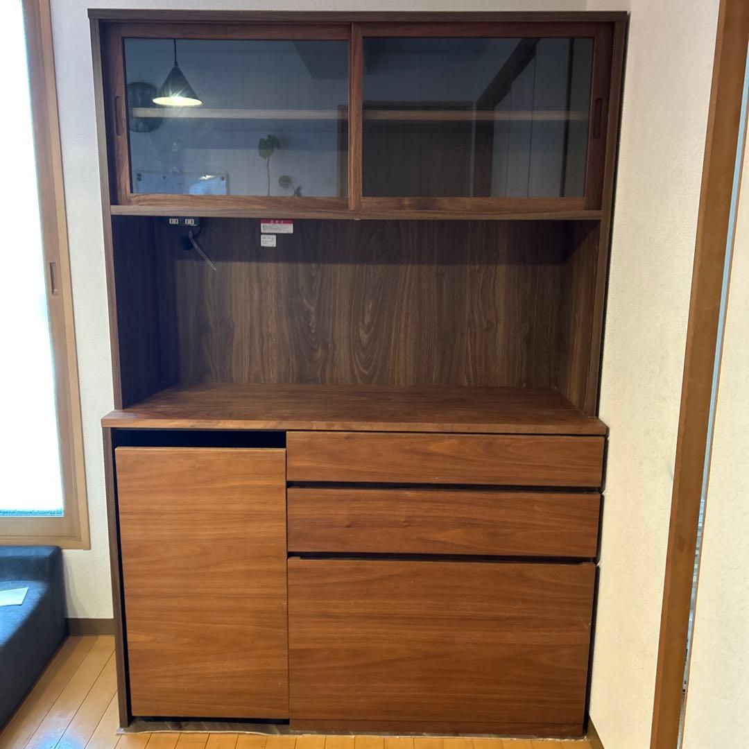 ひ*ろ様 【無印良品】木製カップボード・ウォールナット材（ワゴン付き）木製食器棚