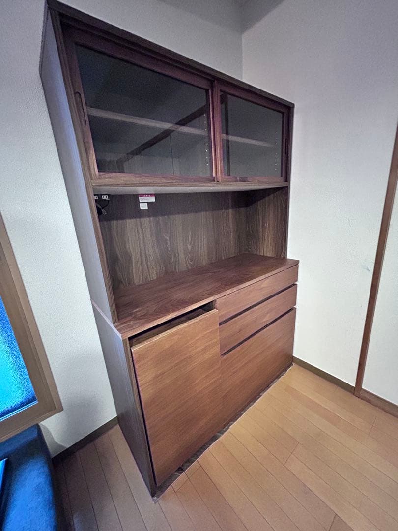 ひ*ろ様 【無印良品】木製カップボード・ウォールナット材（ワゴン付き）木製食器棚