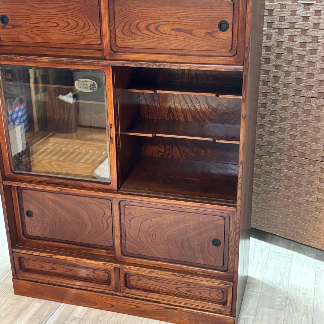 信州 松本伝統指物 和家具 欅家具 茶棚 茶箪笥 キャビネット 飾り棚 ケヤキ