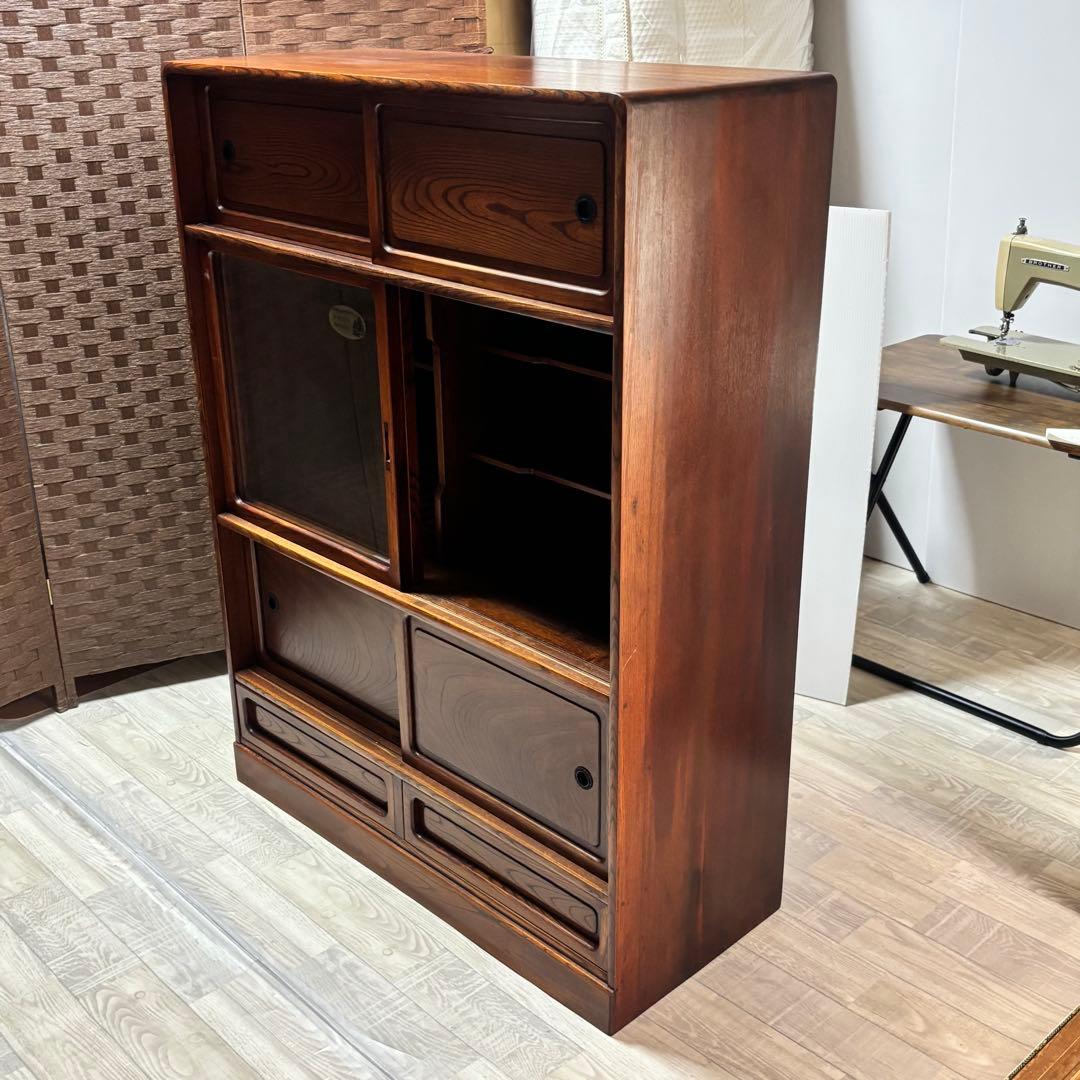 信州 松本伝統指物 和家具 欅家具 茶棚 茶箪笥 キャビネット 飾り棚 ケヤキ