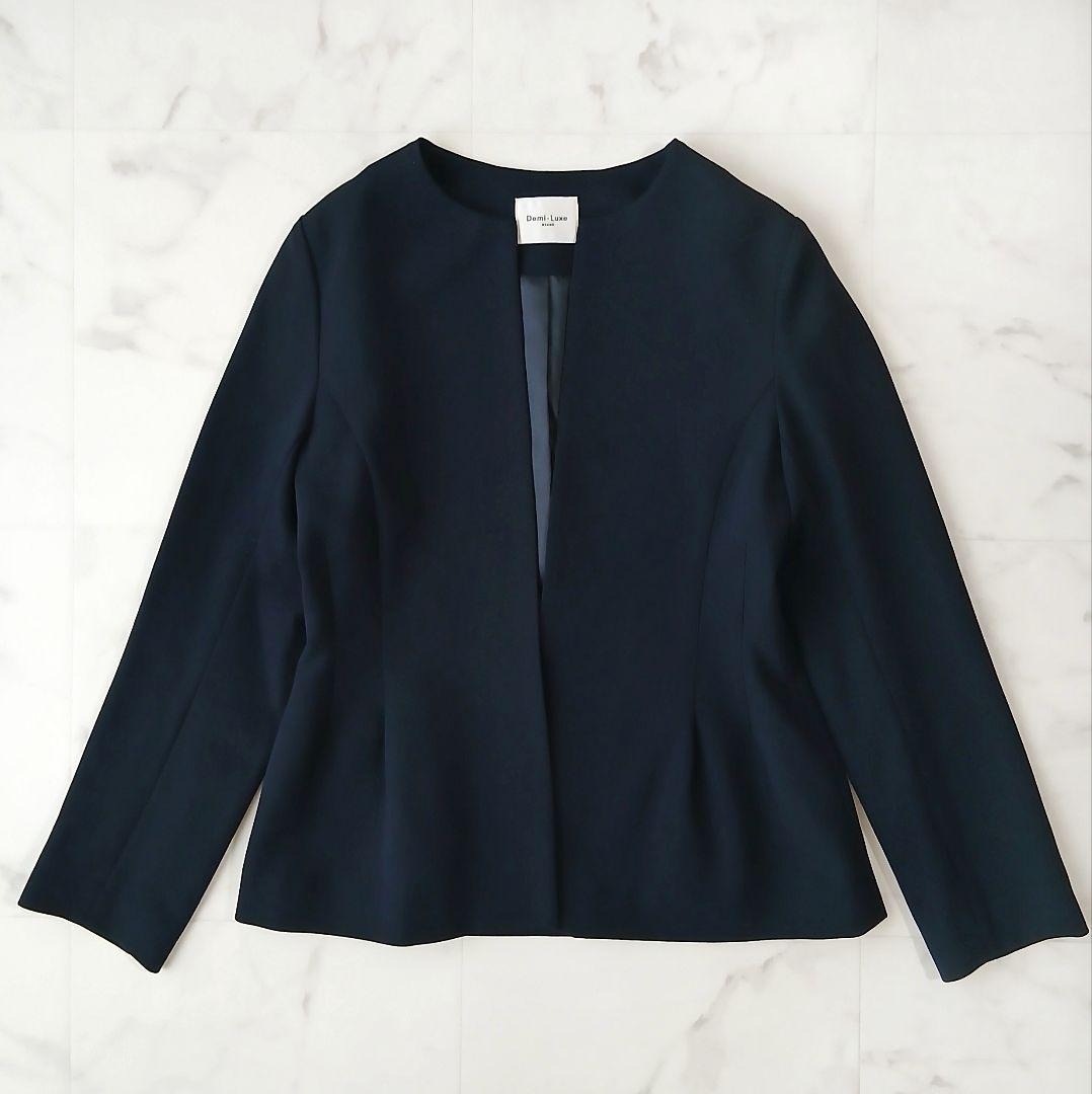未使用 デミルクスビームス 上品 トリアセ ペプラムジャケット 38 ネイビー