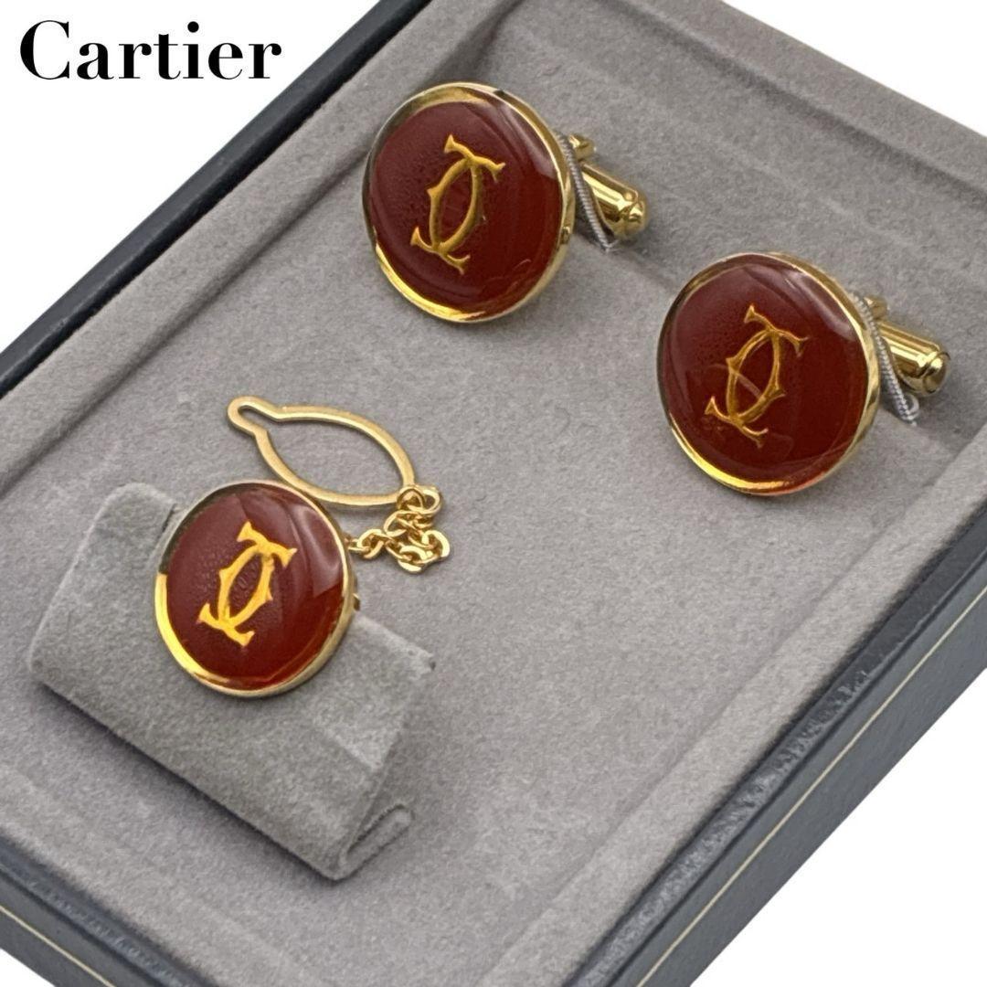 【美品】Cartier カルティエ カフス タイピン セット ダブルC ロゴ