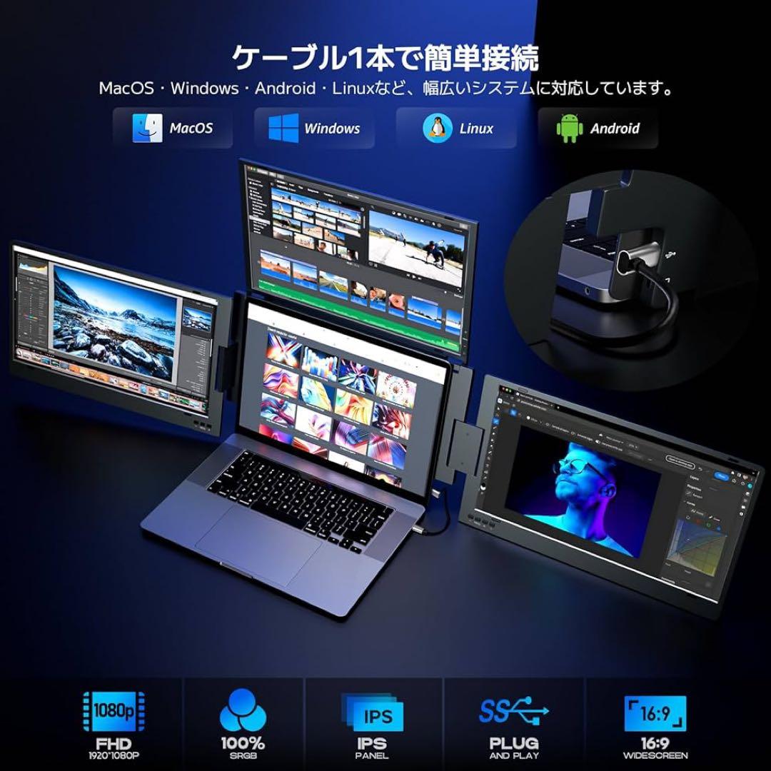 【未使用】ROADOM モバイルマルチディスプレイ 4画面 13〜17インチ対応