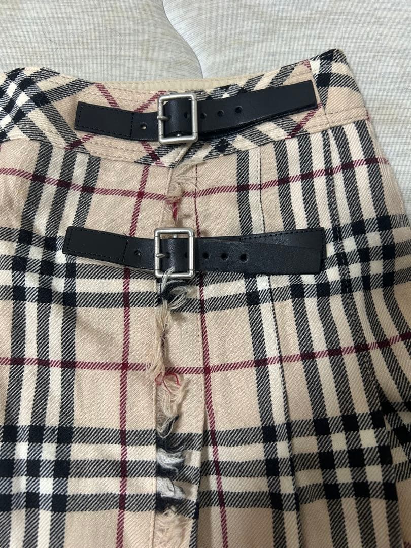 希少　BURBERRYバーバリー　ミニスカート　巻きスカート　牛革ベルトプリーツ