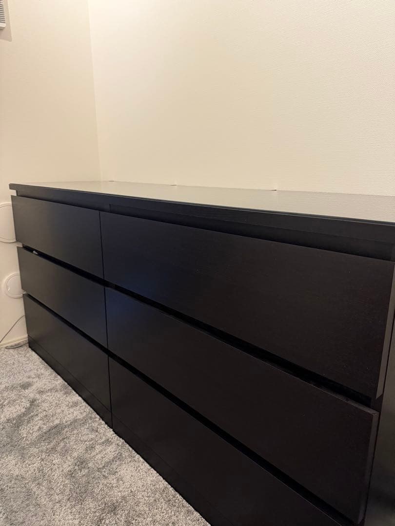 IKEA マルム　黒の木製チェスト 6引き出し