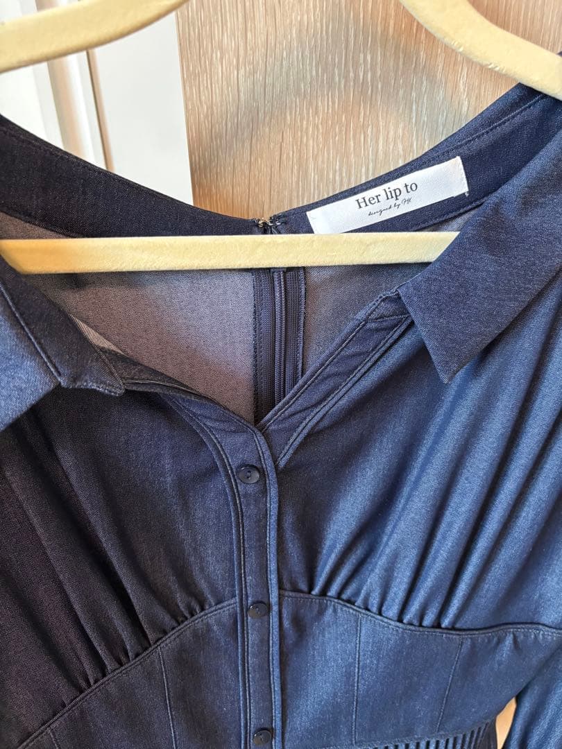 美品　Pleated Open Shirt Dress indigo M