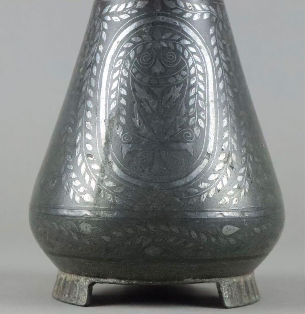 時代物 古銅 銀象嵌 水瓶 花器 花瓶 花入 骨董品 古美術品　花瓶　一輪挿し