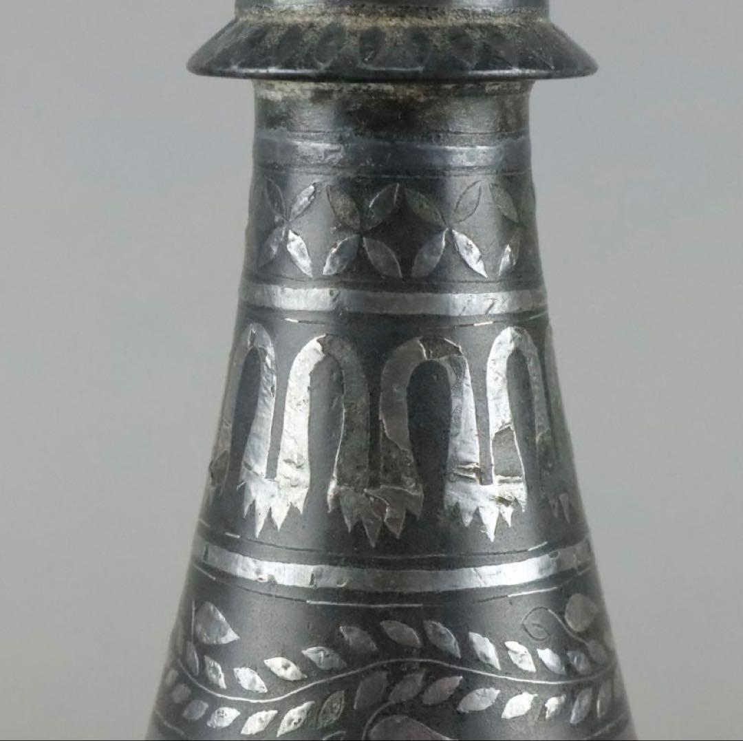 時代物 古銅 銀象嵌 水瓶 花器 花瓶 花入 骨董品 古美術品　花瓶　一輪挿し