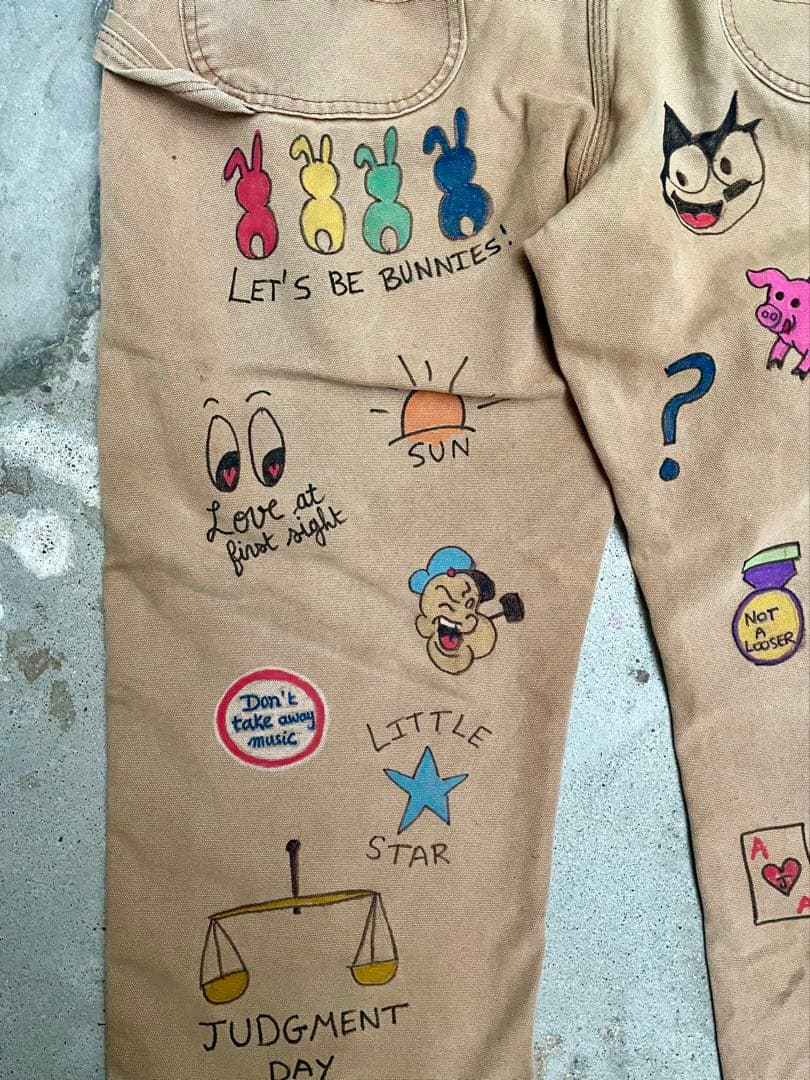 メモリアル ワークパンツ – ハンドペイント デザインサイズXL