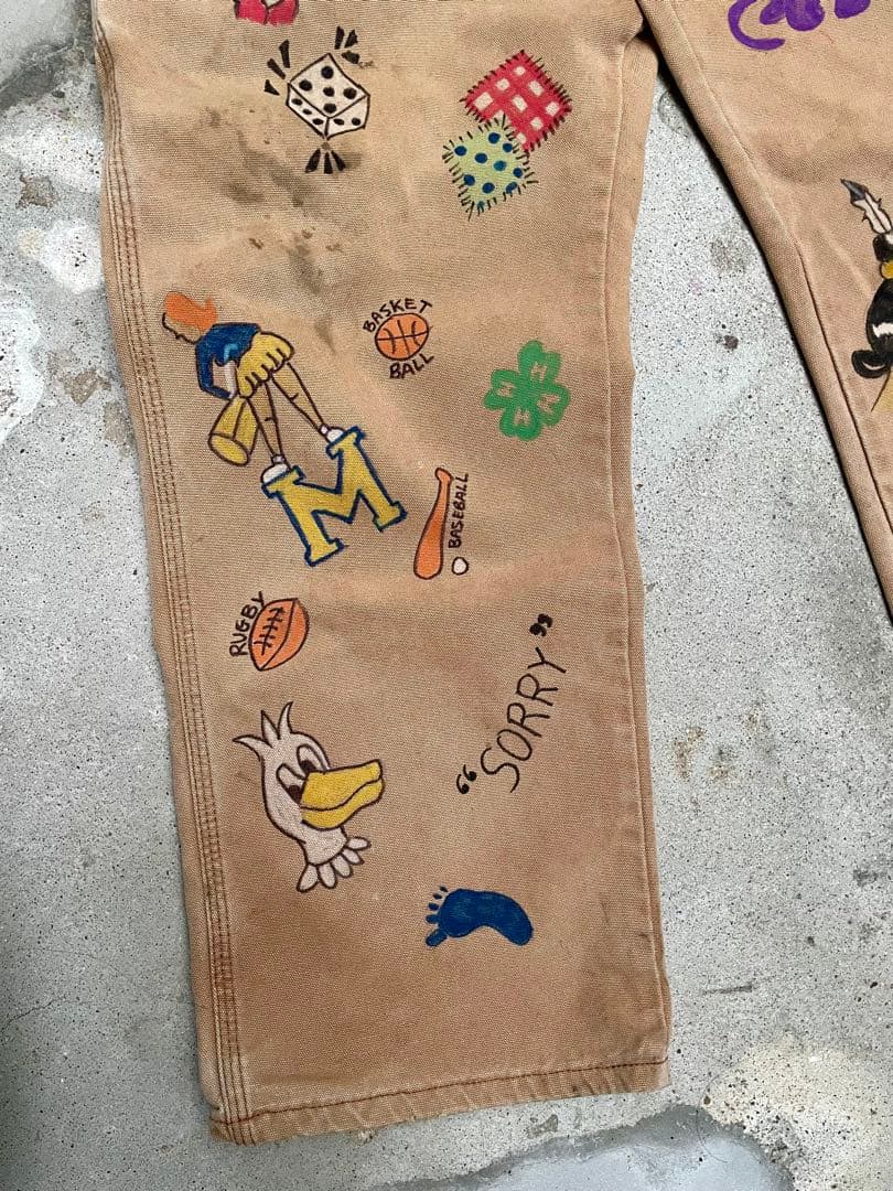 メモリアル ワークパンツ – ハンドペイント デザインサイズXL