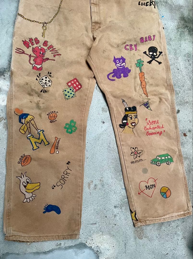 メモリアル ワークパンツ – ハンドペイント デザインサイズXL