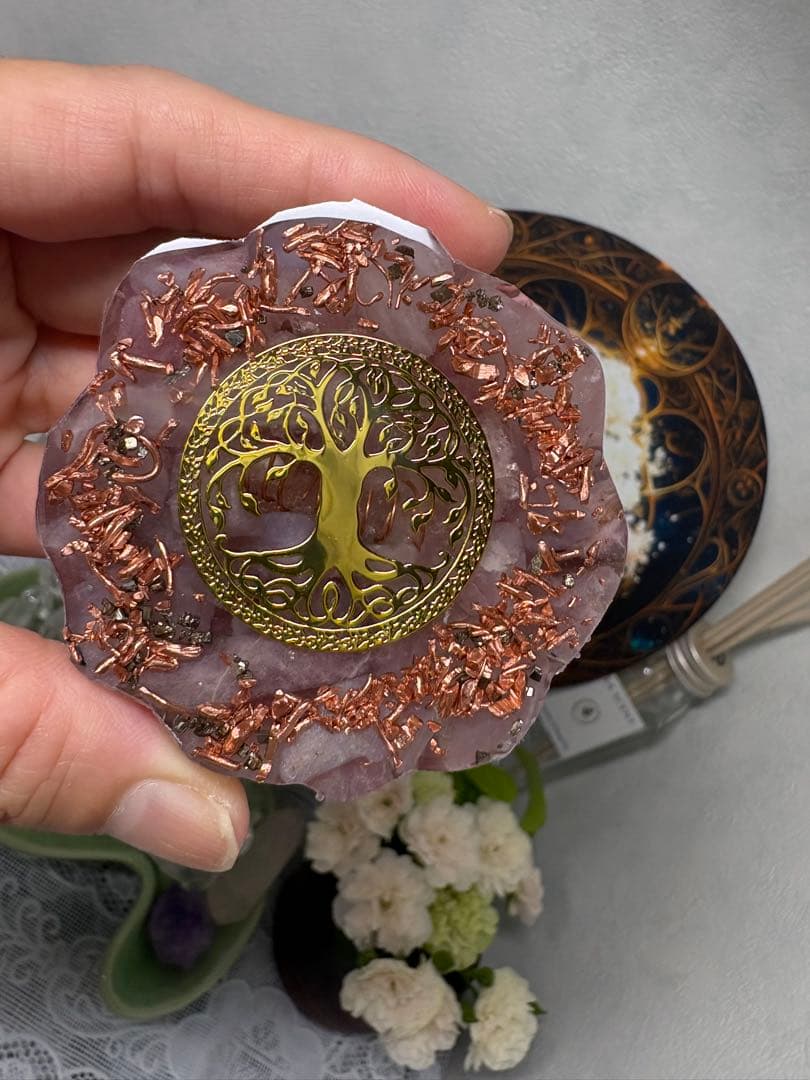 オルゴナイト フリルなバラ デザートローズ＆ ディープローズクォーツ