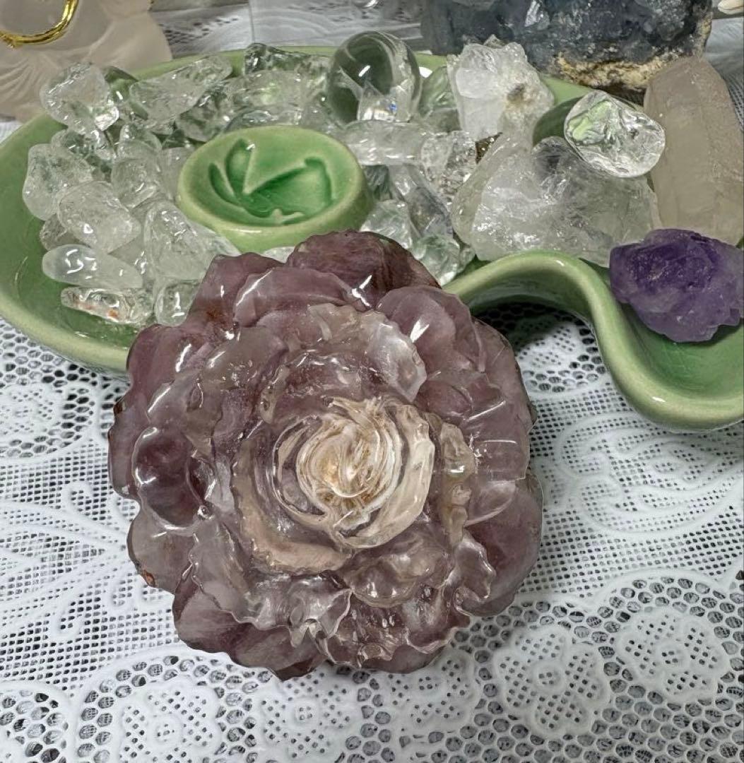 オルゴナイト フリルなバラ デザートローズ＆ ディープローズクォーツ