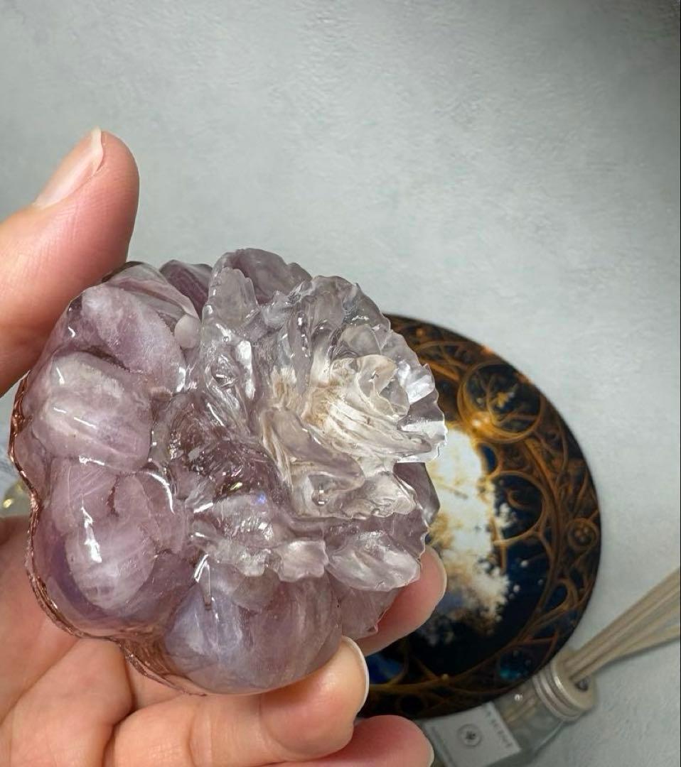 オルゴナイト フリルなバラ デザートローズ＆ ディープローズクォーツ