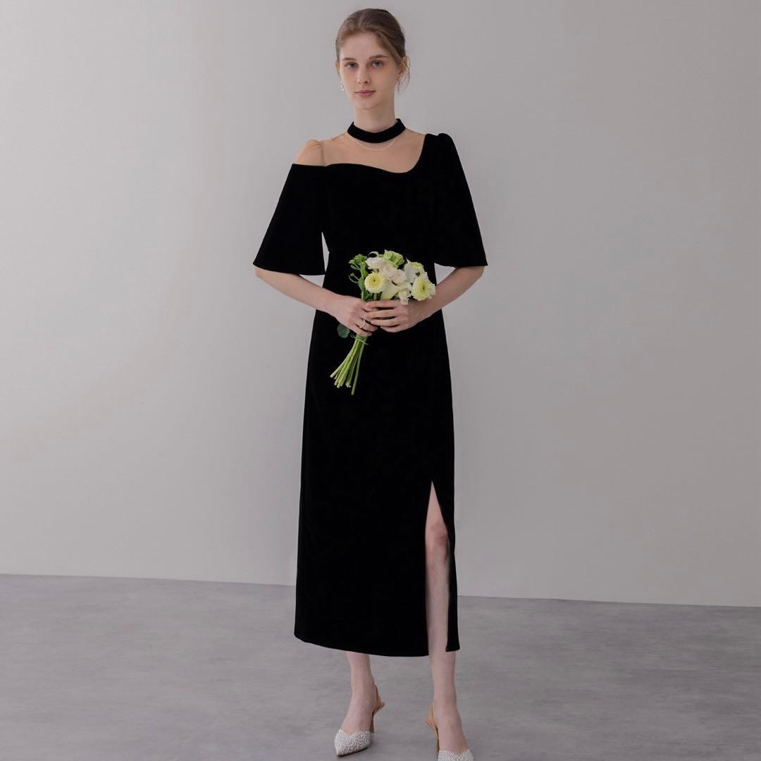 Leja シアースパンコールベロアIラインワンピースドレス　結婚式 お呼ばれ