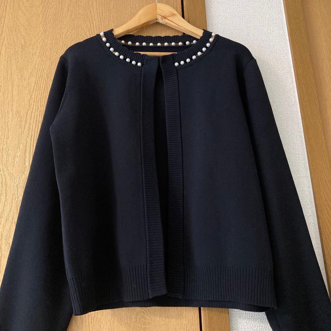 アメノチハレ　パール　ニットカーディガン　黒