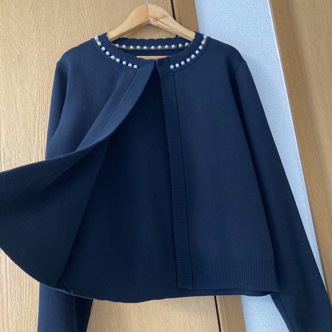 アメノチハレ　パール　ニットカーディガン　黒