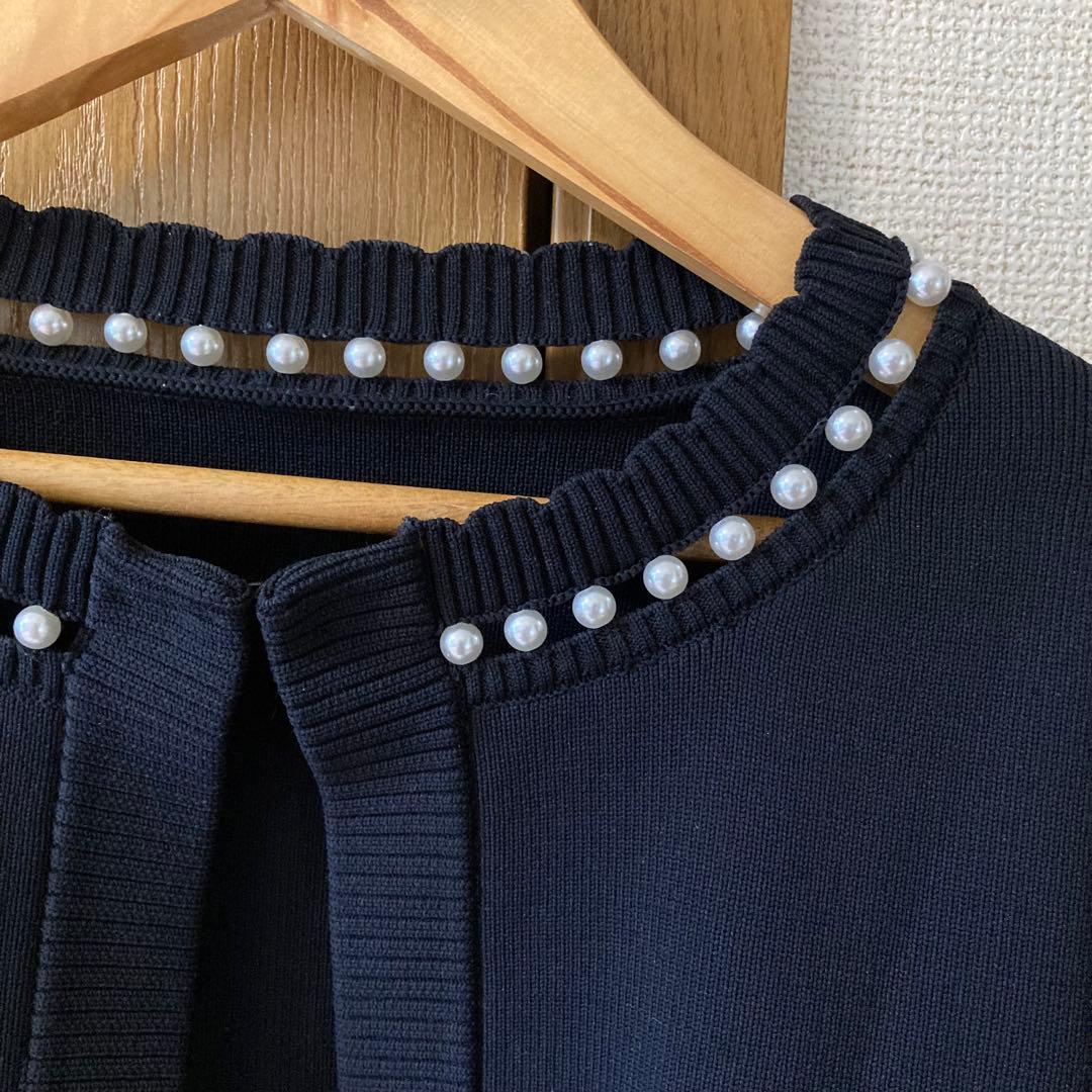 アメノチハレ　パール　ニットカーディガン　黒