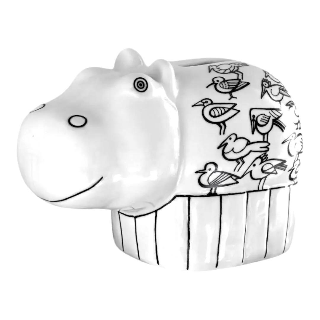 リサラーソン カバの貯金箱 波佐見焼 置物（白/希少）
