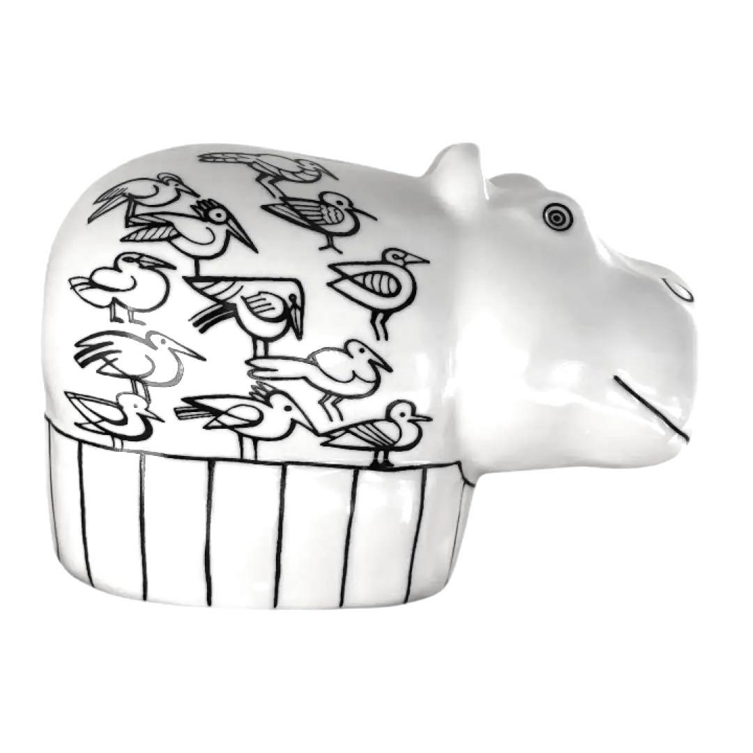 リサラーソン カバの貯金箱 波佐見焼 置物（白/希少）