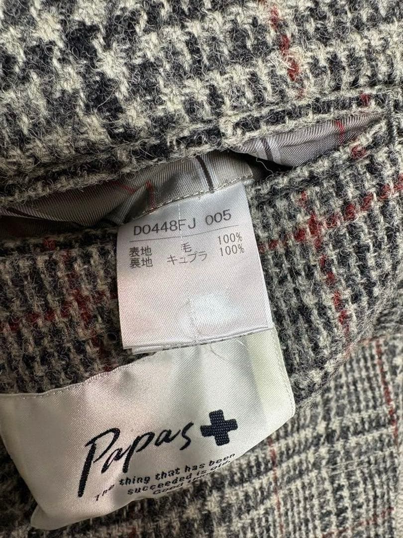 Papas+ テーラードジャケット ツイードコート ハリスツイード 千鳥格子