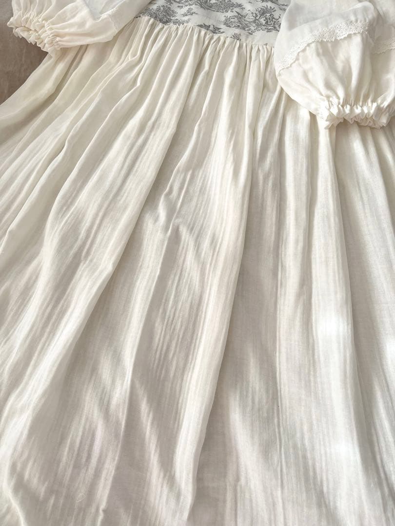 トワルドジュイ柄&ダブルガーゼマキシ丈ローウエストギャザーワンピース。.＊