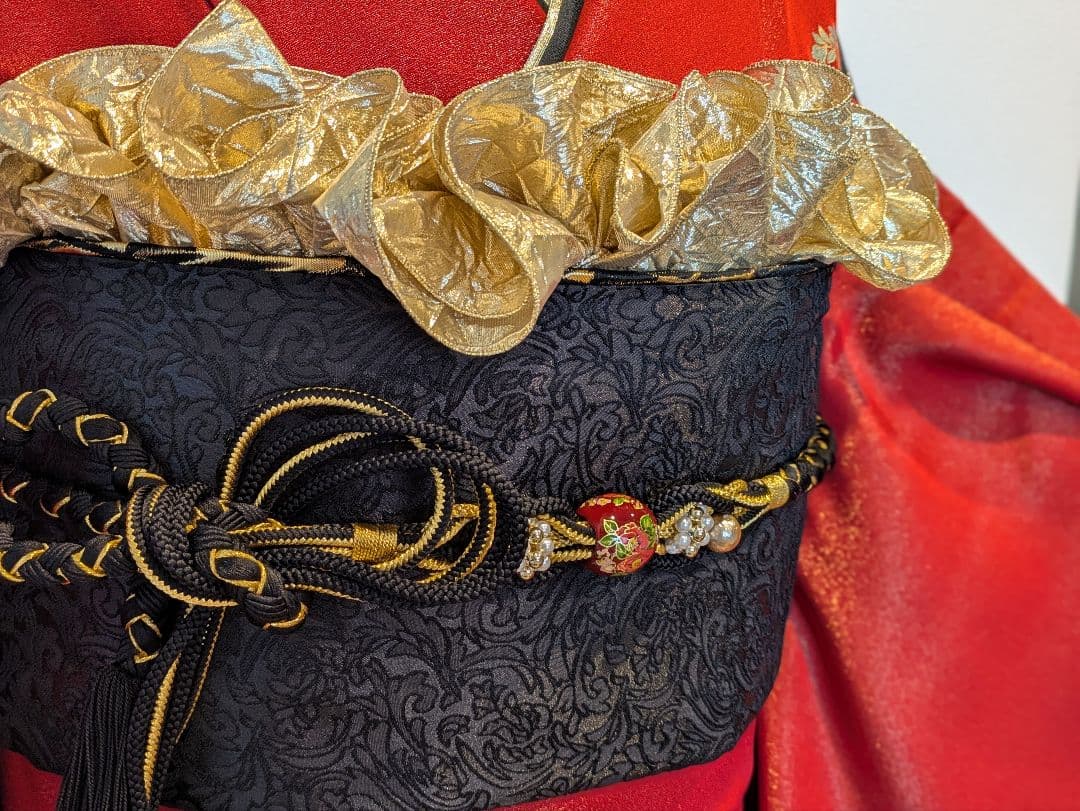 振袖フルセット 身丈165裄68.5 豪華振袖 金通し 赤 黒 逸品 成人式