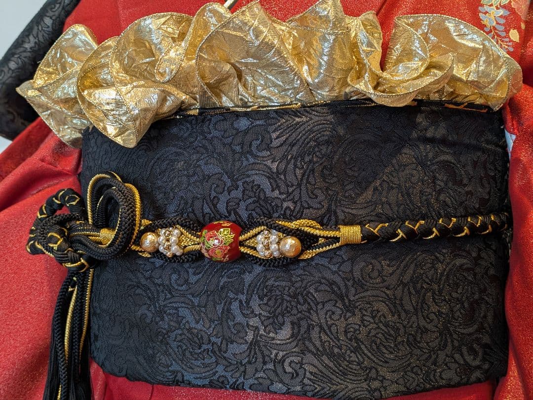 振袖フルセット 身丈165裄68.5 豪華振袖 金通し 赤 黒 逸品 成人式