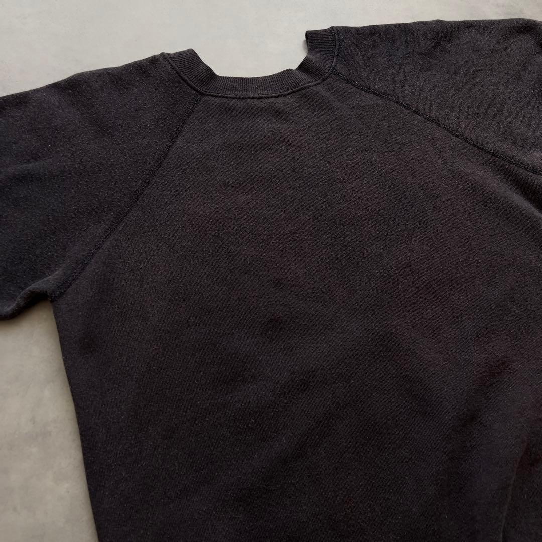 70s ブラック 無地 ラグラン スウェット サンフェード ヴィンテージ
