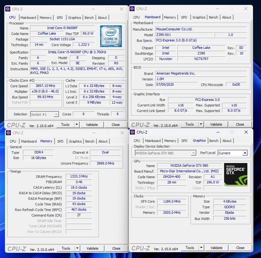 ゲーミングPC　i5-9600KF GPU無し　自作マシーン