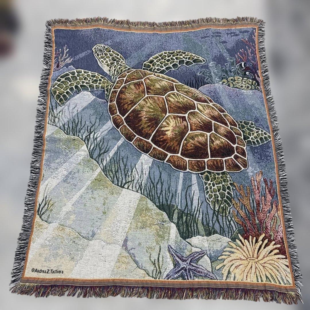 オーシャン系　海亀　マルチカバー　ソファカバー　ヴィンテージラグ　158x131