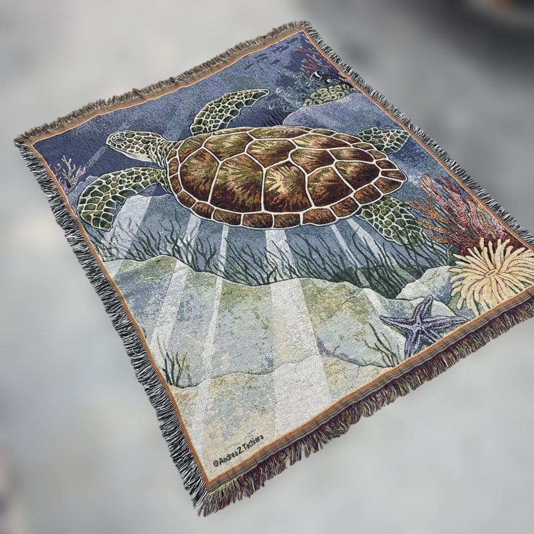 オーシャン系　海亀　マルチカバー　ソファカバー　ヴィンテージラグ　158x131