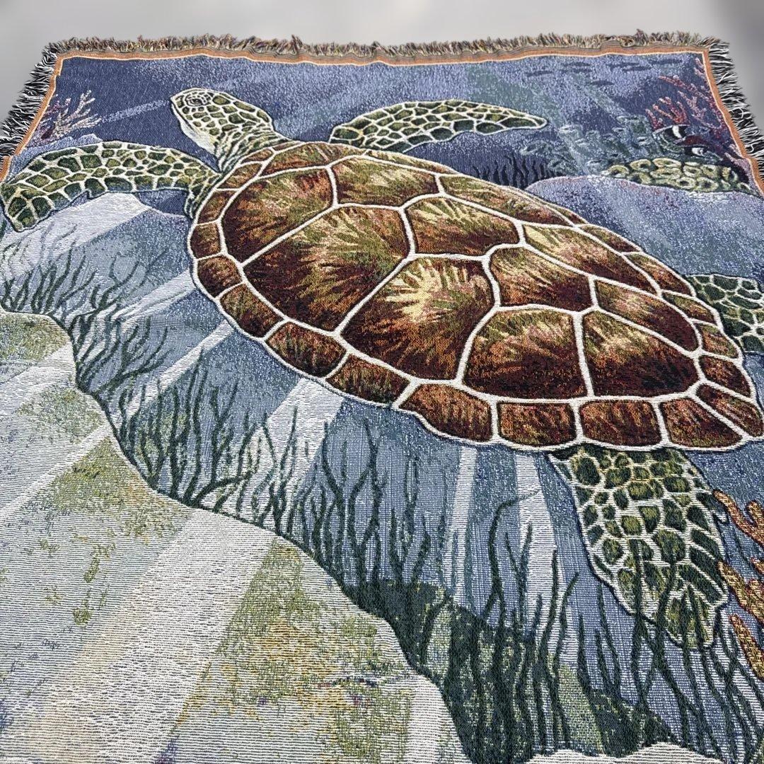 オーシャン系　海亀　マルチカバー　ソファカバー　ヴィンテージラグ　158x131