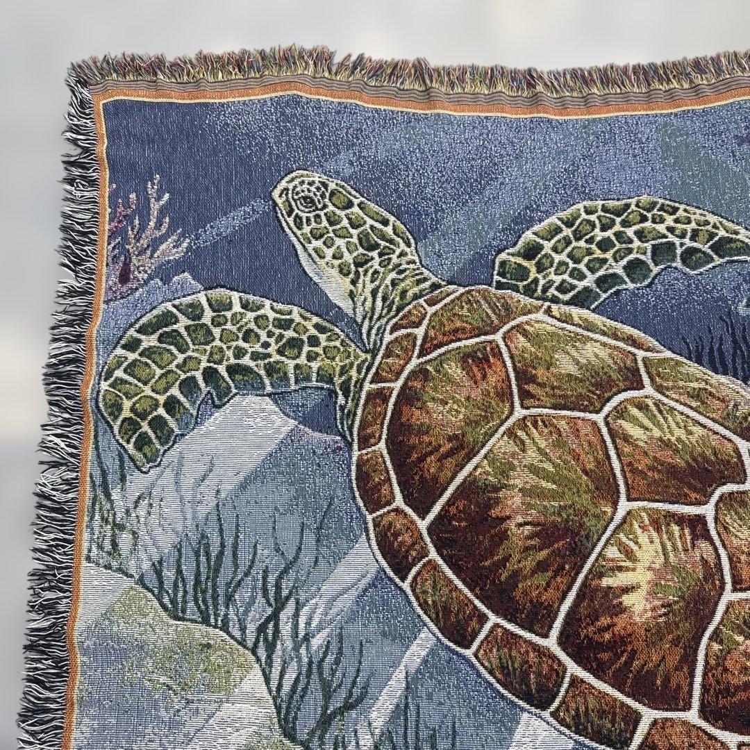 オーシャン系　海亀　マルチカバー　ソファカバー　ヴィンテージラグ　158x131