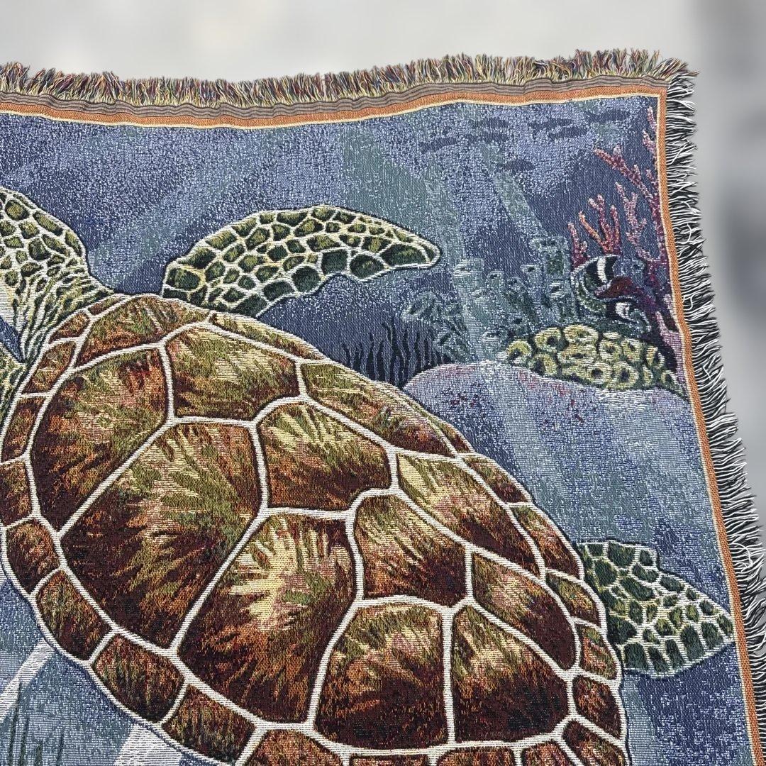 オーシャン系　海亀　マルチカバー　ソファカバー　ヴィンテージラグ　158x131