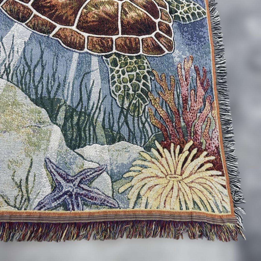 オーシャン系　海亀　マルチカバー　ソファカバー　ヴィンテージラグ　158x131