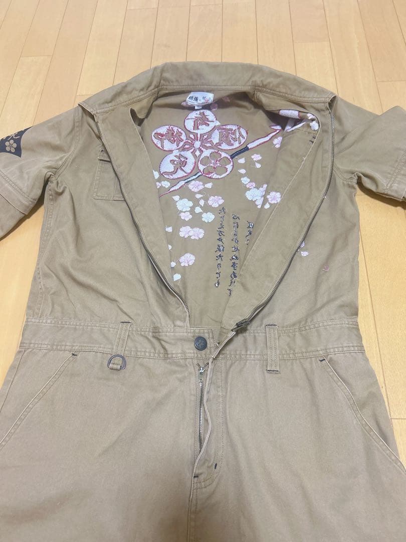 流儀　花鳥風月　XL オーバーオール　つなぎ　和柄　刺繍　希少