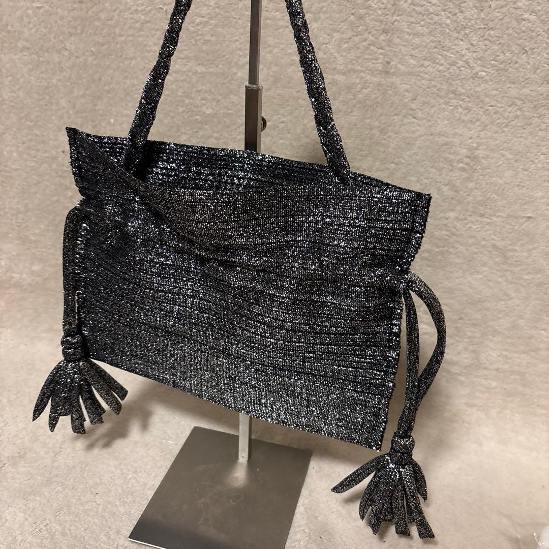 極美品⭐️pleats please プリーツ　巾着　バック　フリンジ