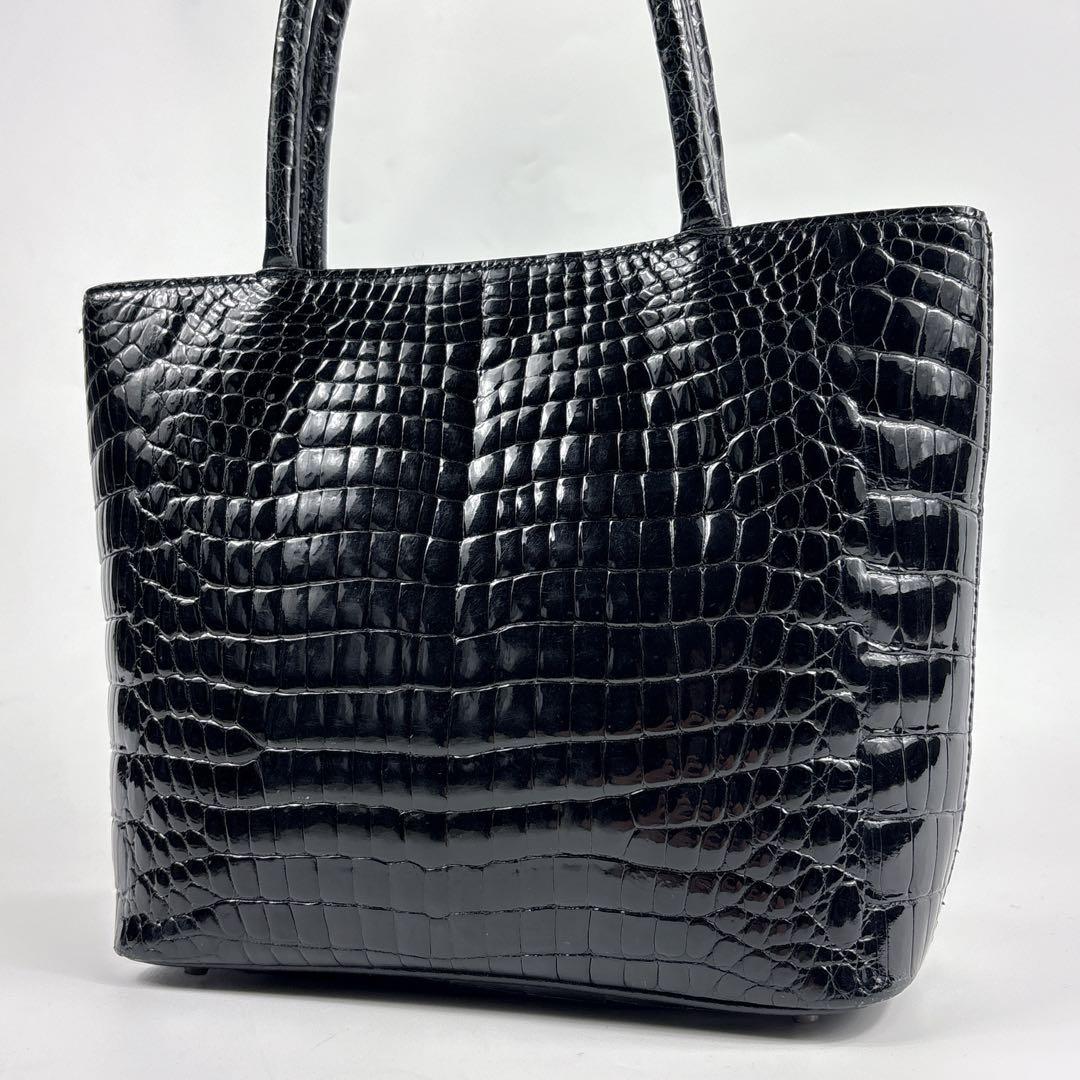 美品 シャイニング クロコダイル レザー ハンドバッグ　センター取り　ミニトート