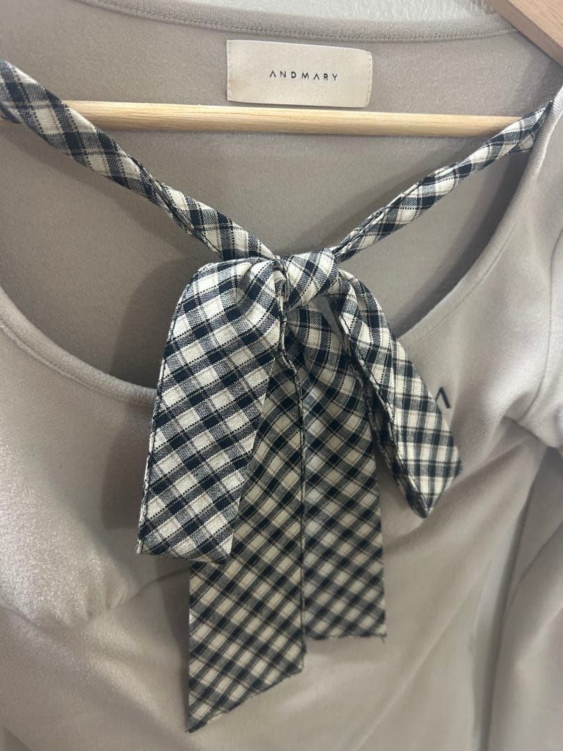 トップス andmary Ami ribbon check tops / beige