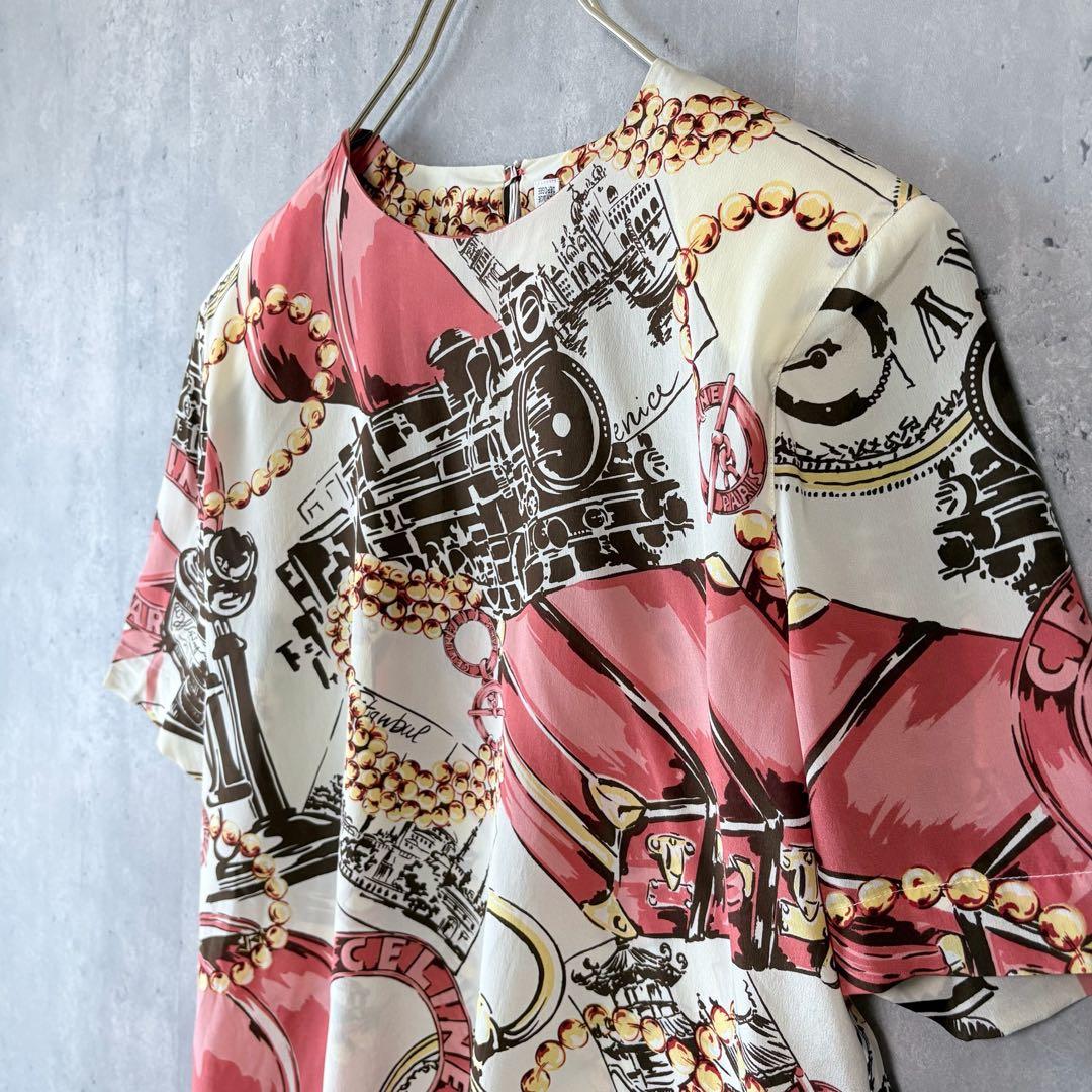 新品✨セリーヌ 00年代 希少ヴィンテージ ブラウス 総柄 シルク スカーフ柄