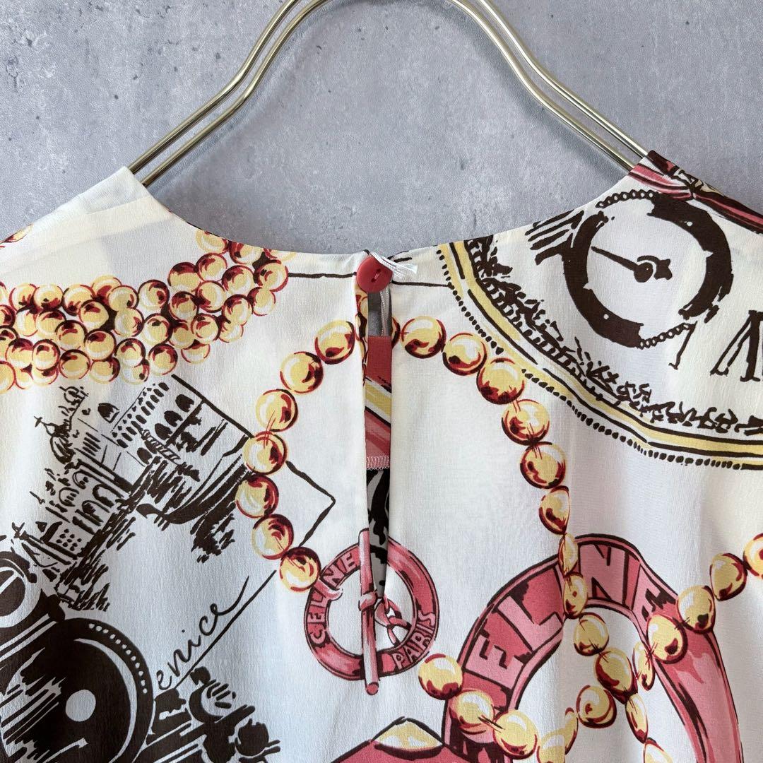 新品✨セリーヌ 00年代 希少ヴィンテージ ブラウス 総柄 シルク スカーフ柄