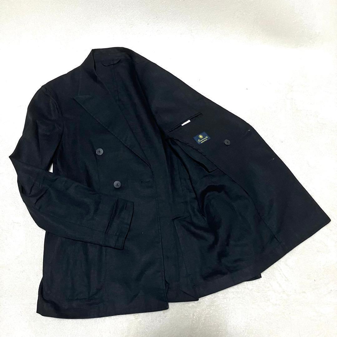 GIANNETTOテーラードジャケット 46 ダブルブレスト リネン ブラック