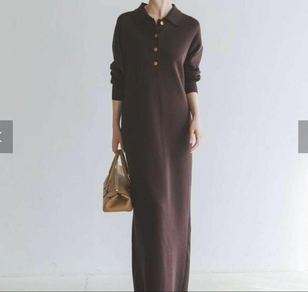 【未使用】2025✨️ノーブル ポロシャツ ニット ワンピース 美ライン ブラウン