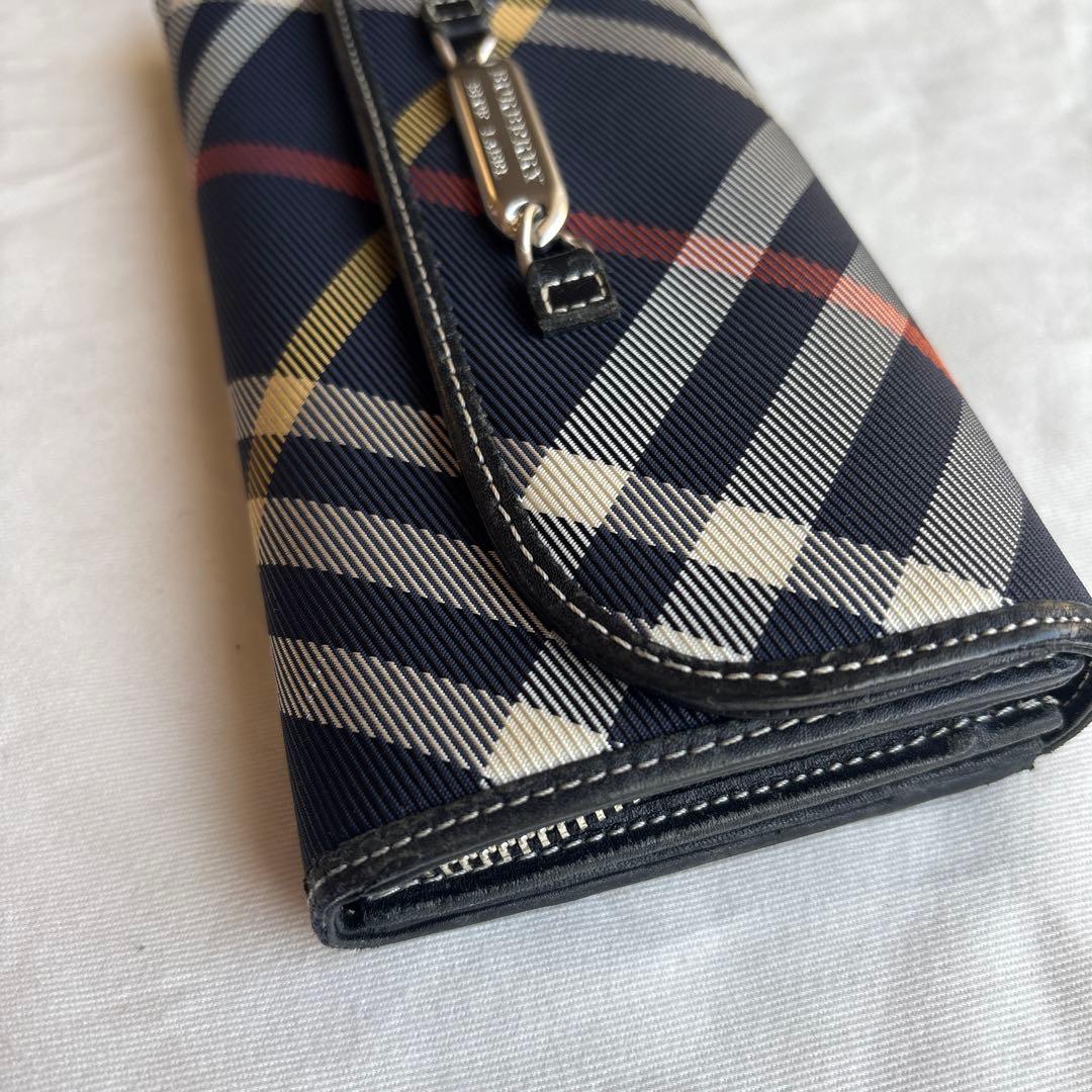 バーバリーブルーレーベル　長財布　ネイビーチェック