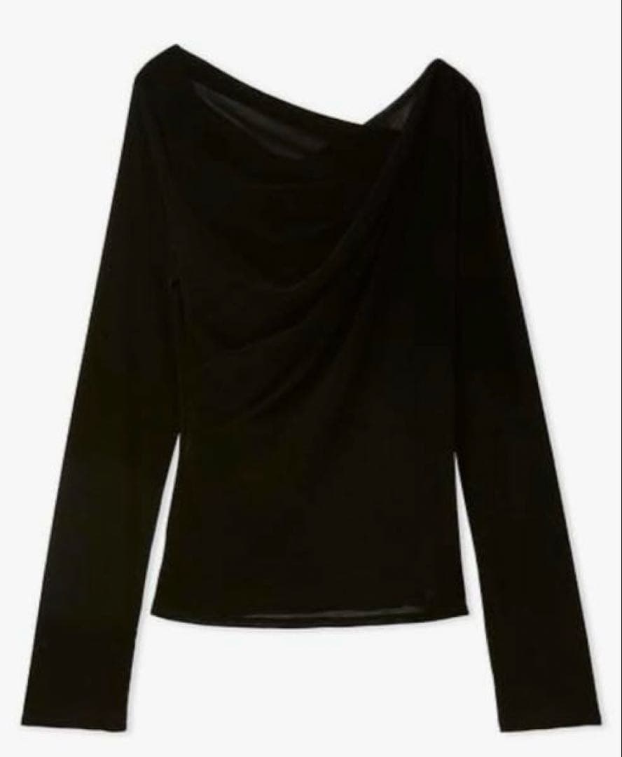 FRAY I.D アシメデコルテフロッキーチュールトップス　ブラック