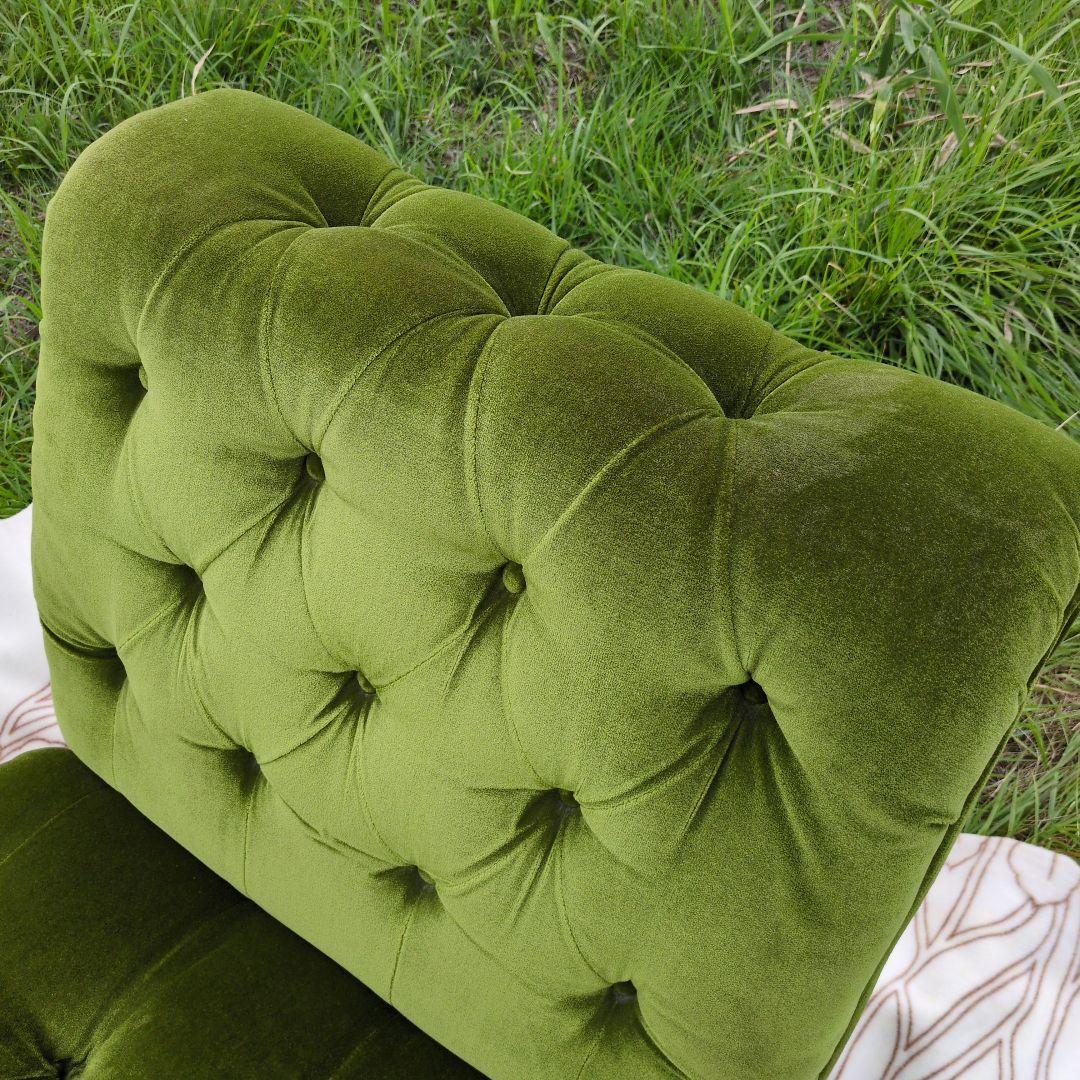 昭和レトロ オールド カリモク グリーン モケット 1人掛け ソファ②ベルベット