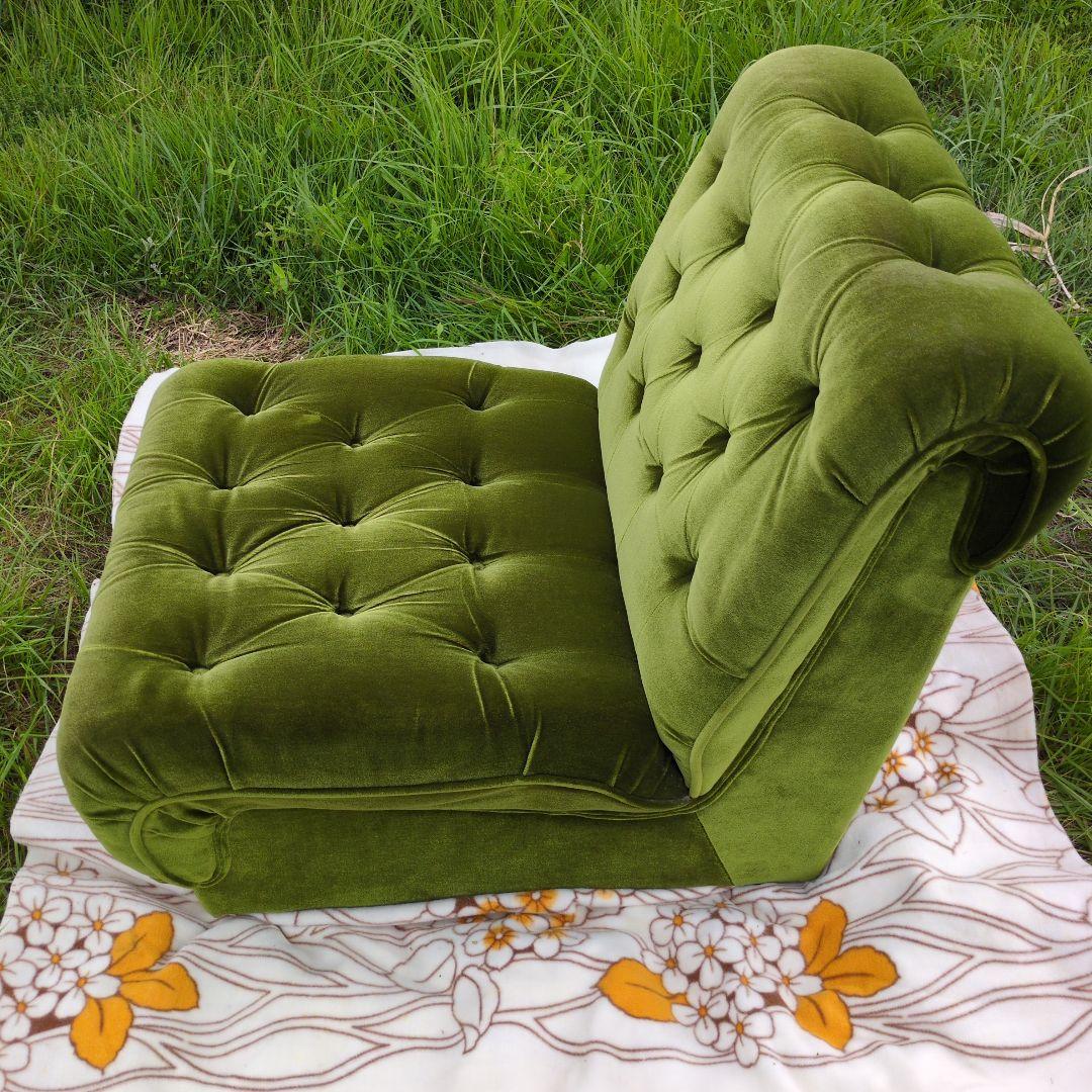 昭和レトロ オールド カリモク グリーン モケット 1人掛け ソファ②ベルベット