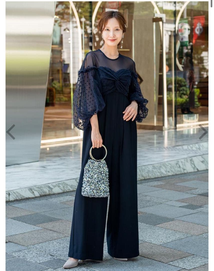 フロッキードットパンツドレス オールインワン